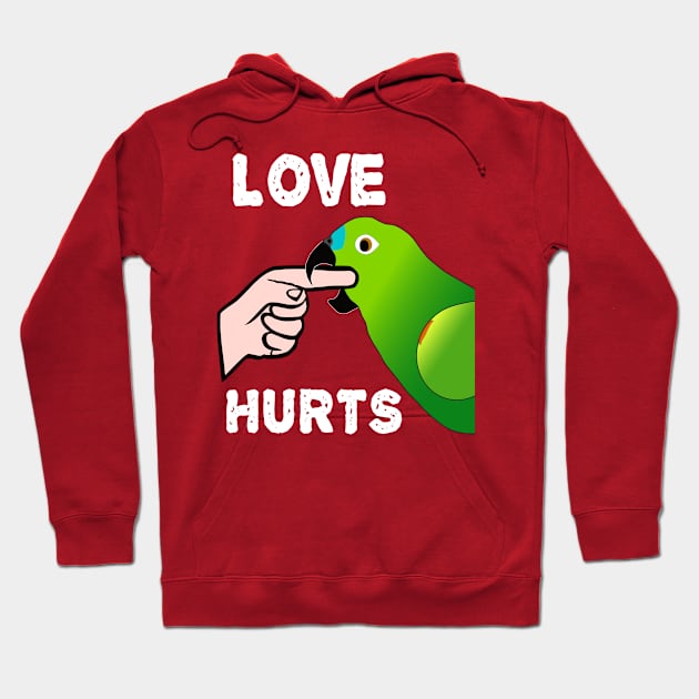 Love Hurts Blue Front Amazon Parrot Biting  (Ver.2) Hoodie by Einstein Parrot